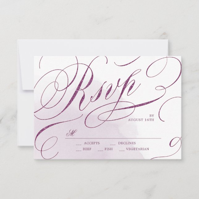 Romantic Moody plum calligraphy wedding RSVP (Front)