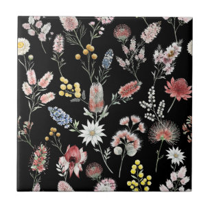 Romantic Moody Watercolor Wildflowers Ceramic Tile