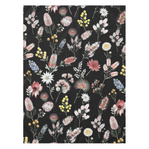 Romantic Moody Watercolor Wildflowers Tablecloth