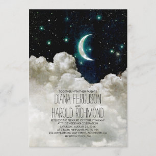 Romantic Moon and Stars Night Wedding Invitations