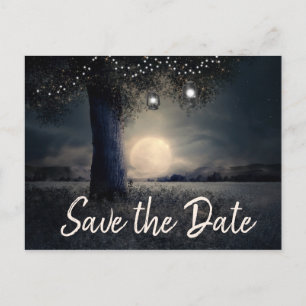 Romantic Moonlight and Lantern Trees Save the Date Postcard