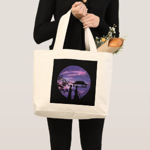 Romantic Moonlight Silhouette Asian Love Story art Large Tote Bag