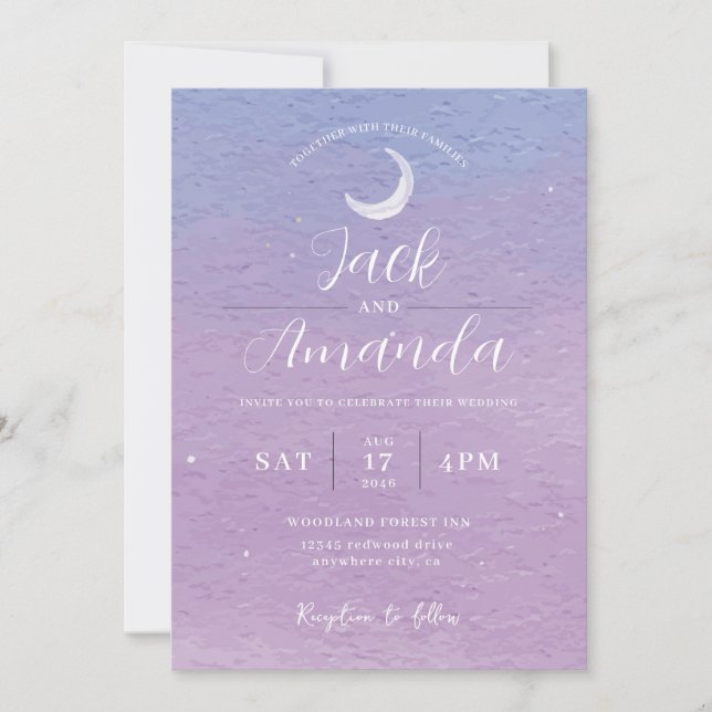 Romantic moonlight Watercolor wedding invitations (Front)