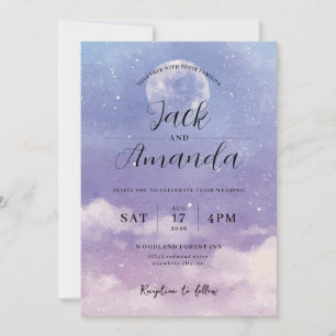 Romantic moonlight Watercolor wedding invitations