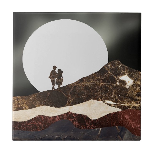 Romantic Moonlit Marble Landscape Ceramic Tile (Front)
