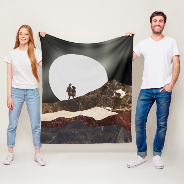 Romantic Moonlit Marble Landscape Fleece Blanket (In Situ)