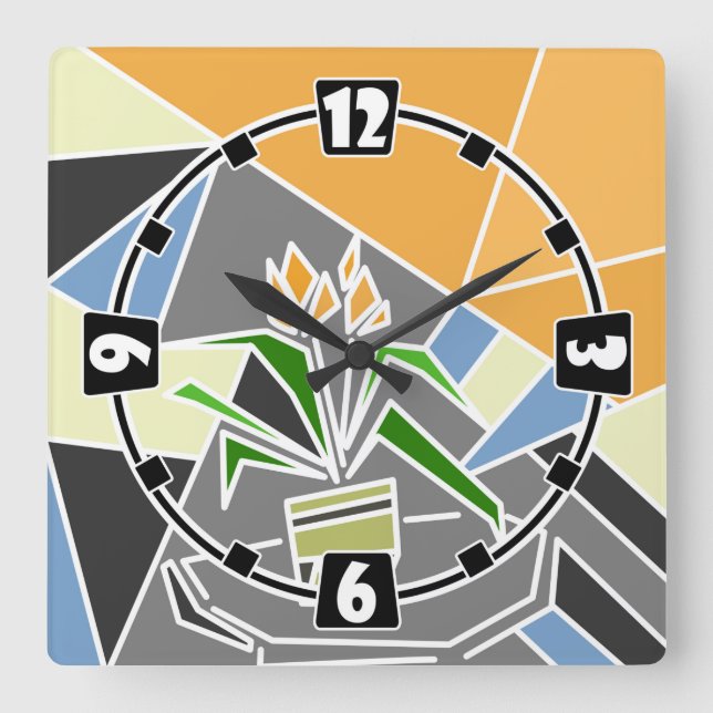 Romantic mosaic texture elements vitrage flowers f square wall clock (Front)