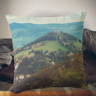 Romantic mountain landscape cushion