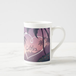 Romantic Mr. & Mrs. Sunset Beach Illustration – Tr Bone China Mug