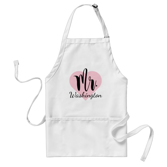 Romantic Mr Pink Heart Calligraphy Monogram Standard Apron (Front)