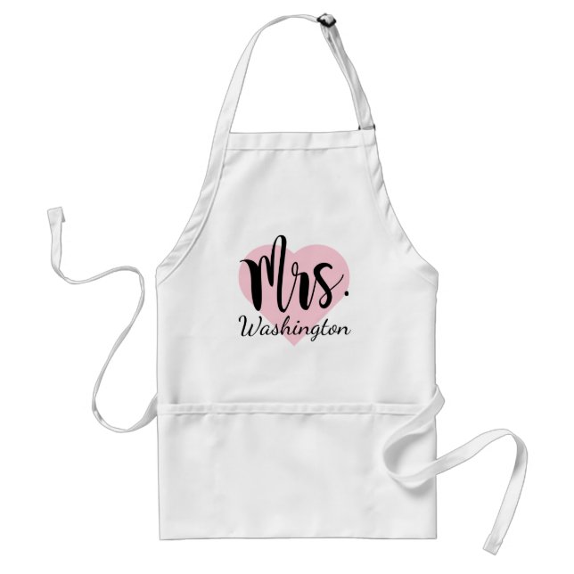 Romantic Mrs Pink Heart Calligraphy Monogram Standard Apron (Front)