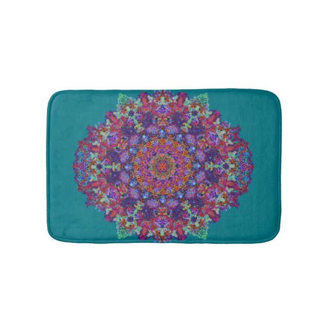 Romantic multi-coloured mandala ornament arabesque bath mat (Front)