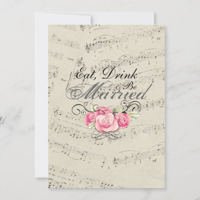 Romantic Music notes Wedding Rehearsal Dinner Invitation (Back)