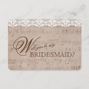 Romantic Music Sheet & Lace Be my BRIDESMAID Invitation