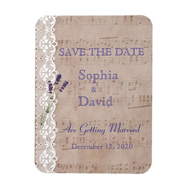 Romantic Music Sheet Lavender SAVE THE DATE Magnet (Vertical)