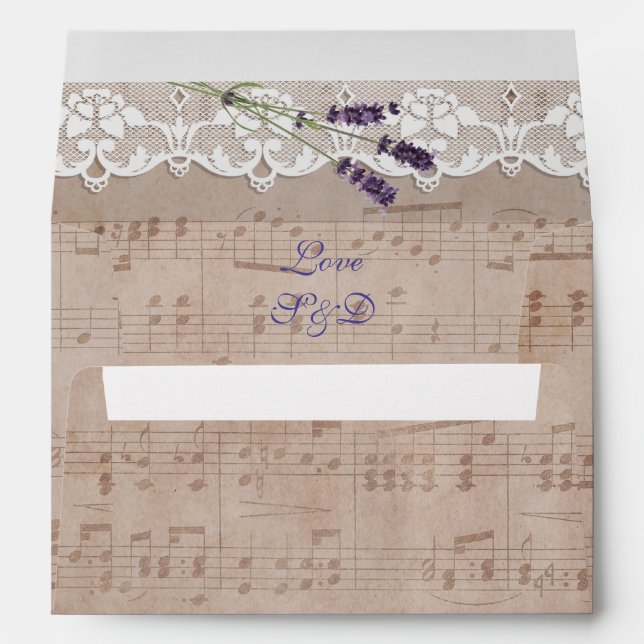 Romantic Music Sheet Lavender Wedding Envelopes (Back (Bottom))