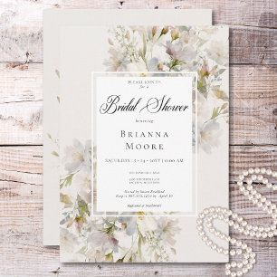 Romantic Muted White & Pink Floral Bridal Shower Invitation