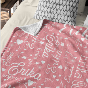 Romantic Names Hearts repeated allover pinkish Fleece Blanket