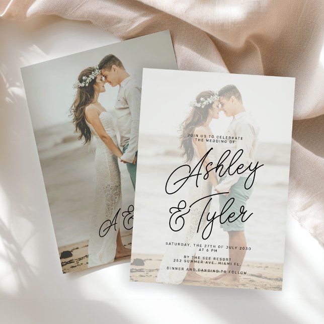 Romantic names script overlay photo wedding invitation (Creator Uploaded)