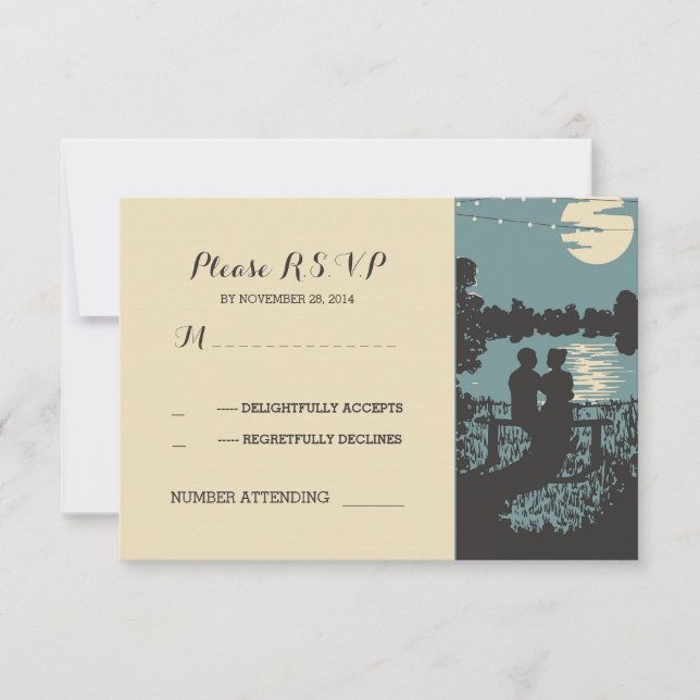 romantic nature and string lights wedding RSVP (Front)
