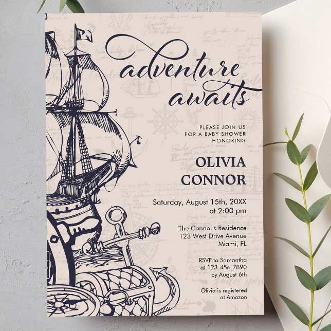Romantic Nautical Adventure Awaits Baby Shower Invitation (Creator Uploaded)
