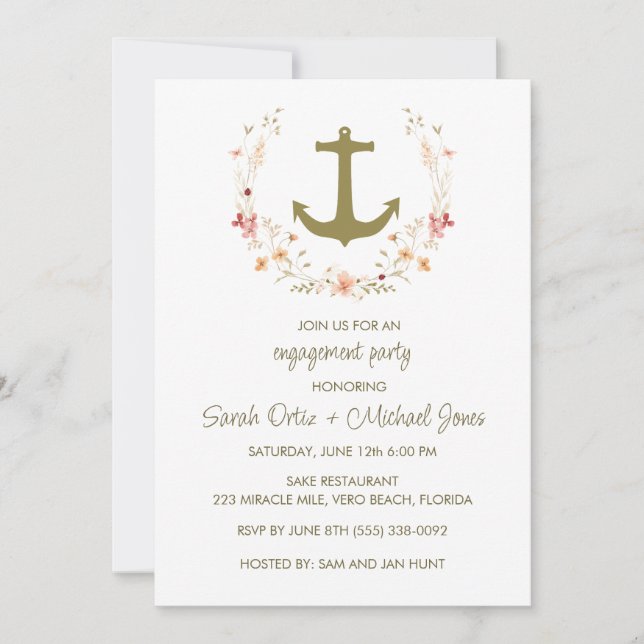 Romantic Nautical Engagement Party Invitation (Front)