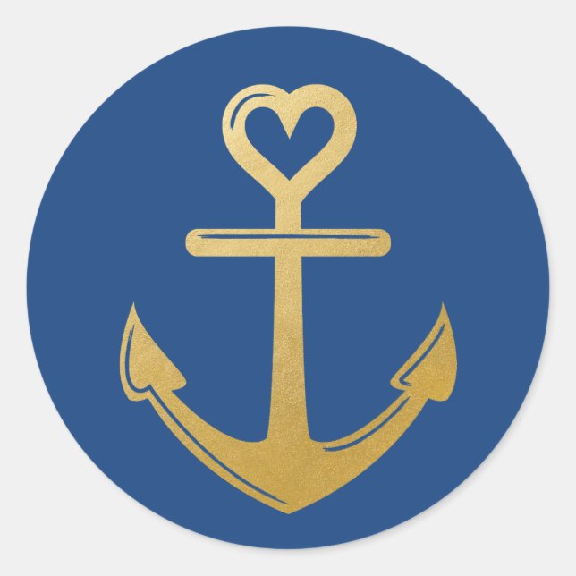 Romantic Nautical Heart Anchor Classic Round Sticker (Front)