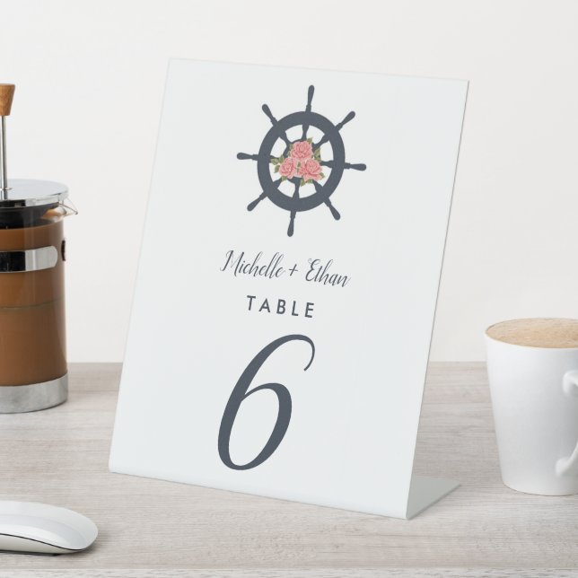 Romantic Nautical Wedding Reception Table Number Pedestal Sign (In SItu)