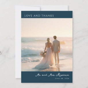 Romantic Navy Beach Photo Thank You Card