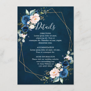 Romantic Navy Blue Blush Floral Geometric Wedding Enclosure Card