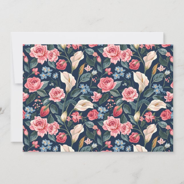 Romantic Navy Blue Floral Garden Pattern Invitation (Front)