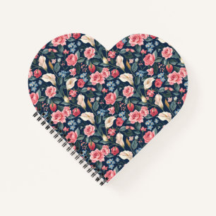 Romantic Navy Blue Floral Garden Pattern Notebook