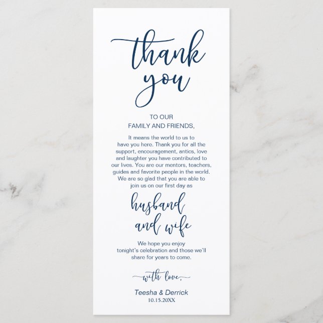Romantic Navy Blue, Place Setting Thank You Card (Front)