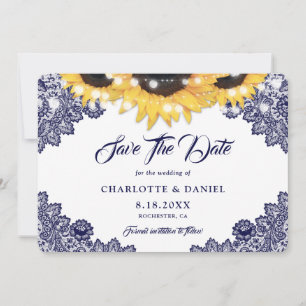 Romantic Navy Blue Sunflower Wedding Save The Date