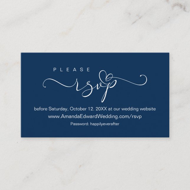 Romantic, Navy Blue, Wedding Online RSVP, reminder Enclosure Card (Front)