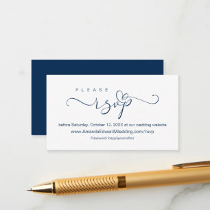 Romantic, Navy Blue, Wedding Online RSVP, reminder Enclosure Card