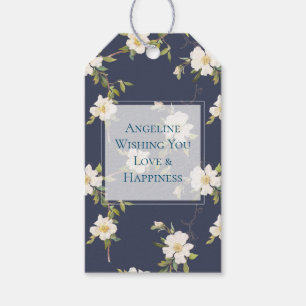 Romantic Navy Blue White Floral Bridal Shower Gift Tags