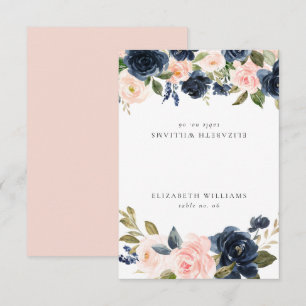 Romantic Navy Blush Floral Guest Name Place Card