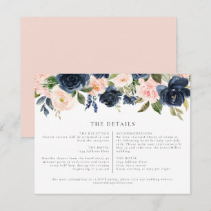 Romantic Navy Blush Floral Wedding Details Insert Invitation