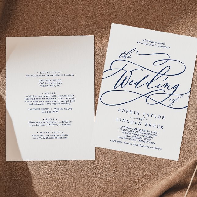 Romantic Navy Calligraphy All In One Wedding Invitation (Creator Uploaded)