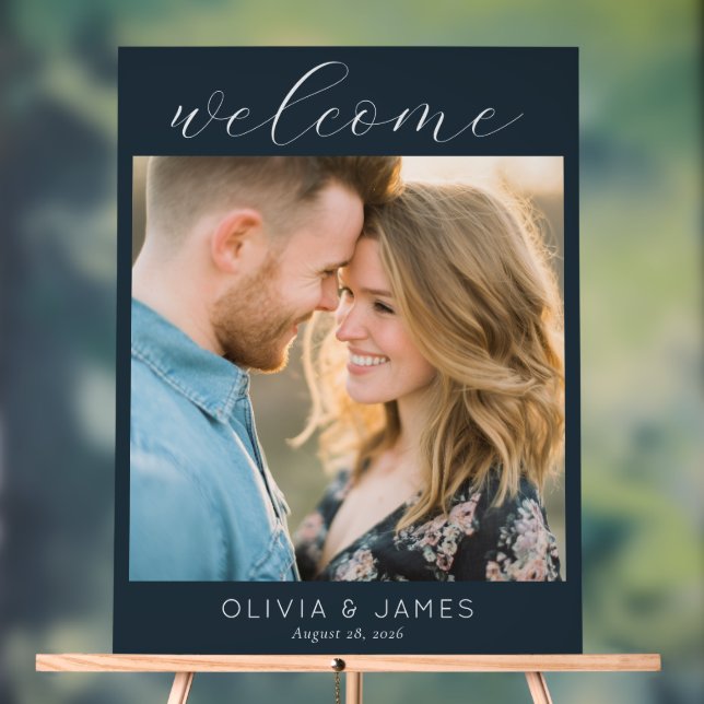 Romantic Navy Classic Photo Acrylic Sign (Neutral)