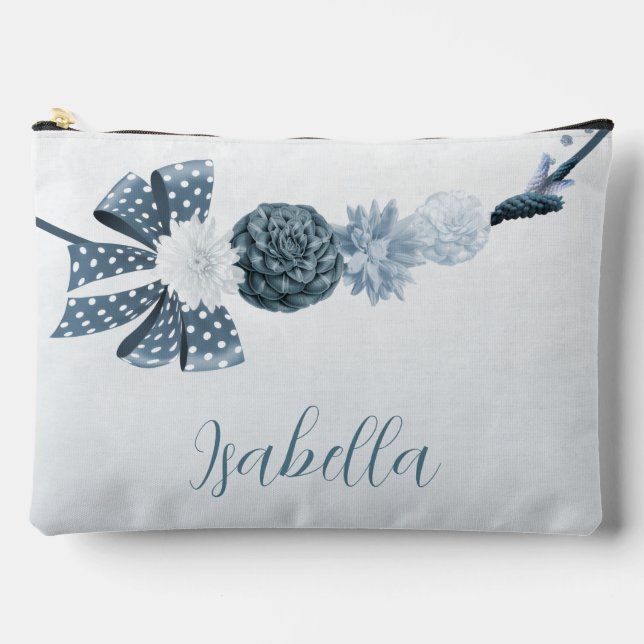 Romantic navy dusty blue flowers accessory pouch (Front)