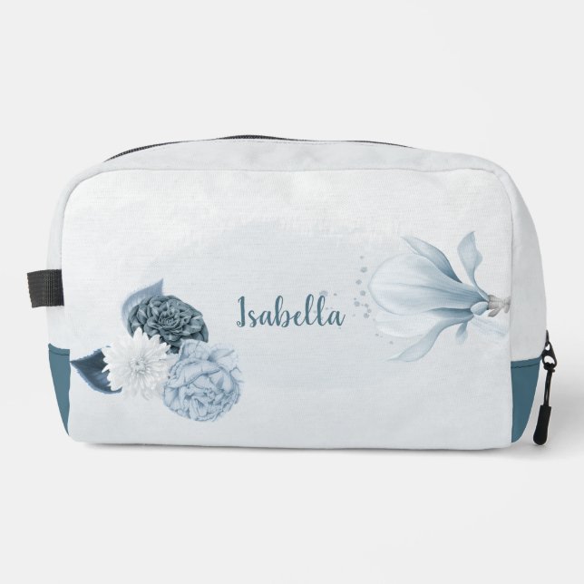Romantic navy dusty blue flowers dopp kit (Front)