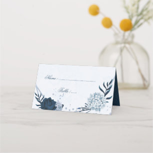Romantic Navy & dusty blue flowers Place Card