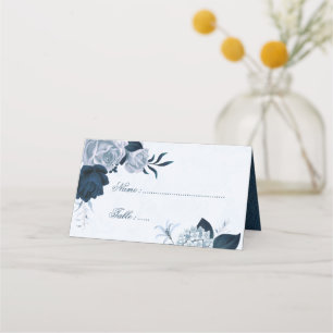 Romantic Navy & dusty blue flowers Place Card