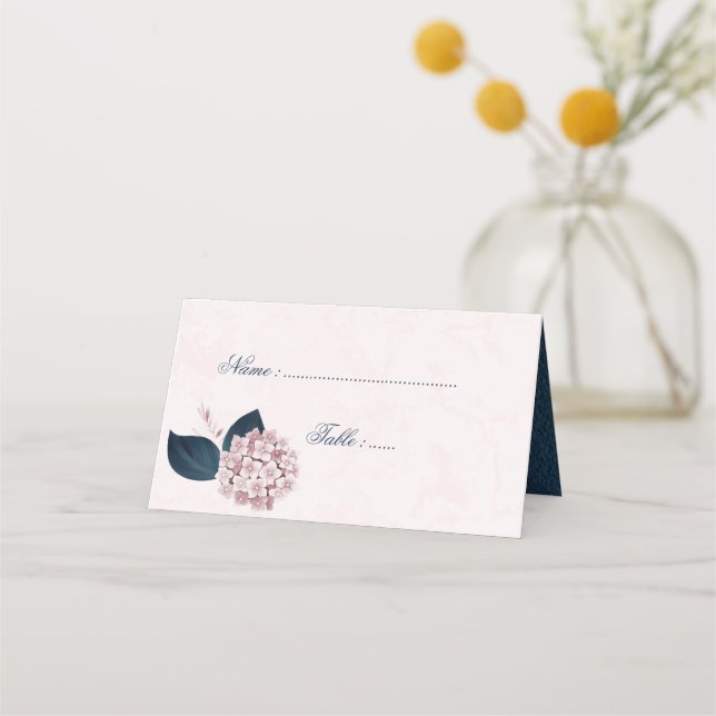 Romantic Navy & dusty rose flowers Place Card (Front)
