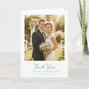 Romantic Navy Elegant Photo Thank You Card