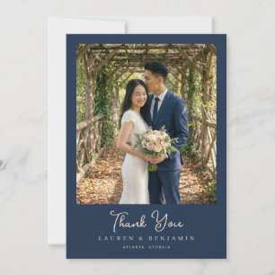 Romantic Navy Elegant Photo Thank You Card