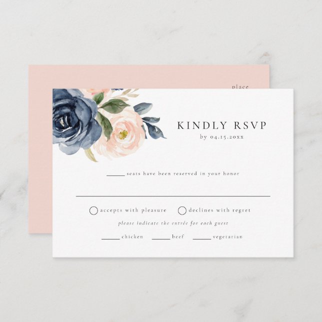 Romantic Navy Floral Meal Choice RSVP Postcard (Front/Back)