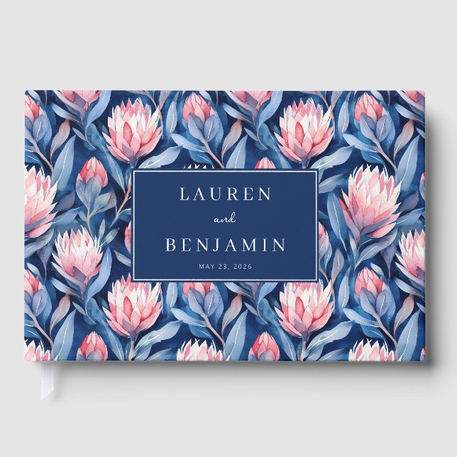 Romantic Navy Floral Protea Guest Book (Front)